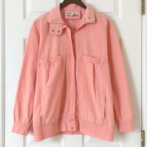 Dawn 80's Vintage Unique Lightweight Deep Pocket Zip Up Jacket Salmon Pink M - Picture 1 of 12